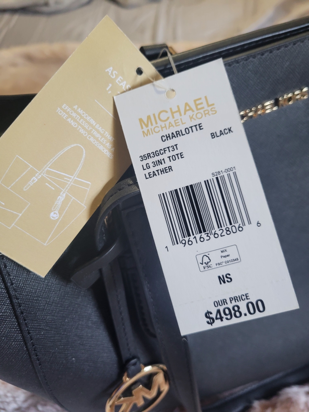 NWT Michael Kors Charlotte 3-in-1 Black Saffiano Leather Tote w/ Two Crossbodies - Picture 3 of 10